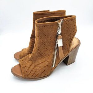 CIRCUS Sam Edelman Peep Toe Booties Chunky 3" Heels Brown Suede Women's Size 6.5